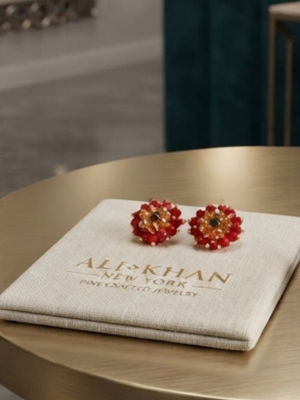 Ali Khan Garnet & Amber Beaded Cluster Statement Earrings 1"